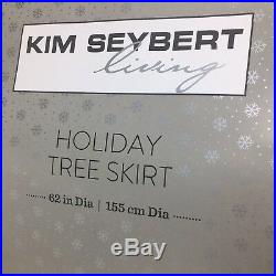 3pc Kim Seybert SILVER 62 Christmas Tree Skirt 2 Stocking Set Beaded Designer