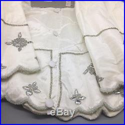 3pc Kim Seybert White Silver 62 Christmas Tree Skirt 2 Stocking Set Bead Luxury