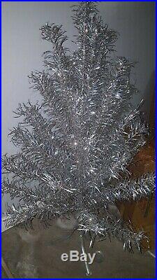 4'-40 branch Vintage Aluminum Taper Christmas Tree Silver Tinsel. With STAND & BOX