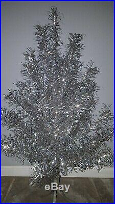4'-40 branch Vintage Aluminum Taper Christmas Tree Silver Tinsel. With STAND & BOX