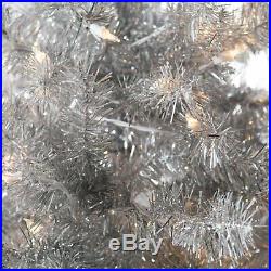 4.5 Ft Silver Tabletop Artificial Pre-Lighted Christmas Tree Home Holiday Decor