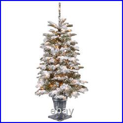4' Feel Real Snowy Camden Entrance Tree in Silver Brushed Urn with 100 Clear