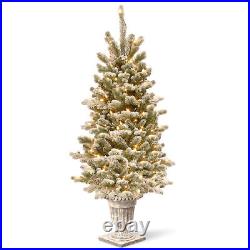 4' Feel Real Snowy Sheffield Spruce Entrance Tree in Silver Brushed Urn with