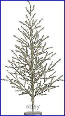 40 Inch Tinsel Christ Mas Tree Antique Silver 3.33 Foot Tinsel Pine Tree