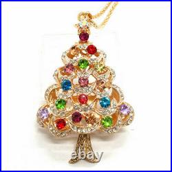 4Ct Round Cut Multi Color Stones Christmas Tree Unisex Pendent Yellow Gold Over