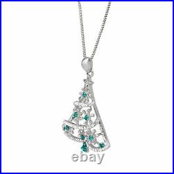 4Ct Round Emerald Christmas Tree Pendant 14k White Gold Over 18'' Free Chain