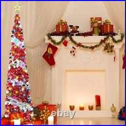 5 Ft Tinsel Christmas Tree with Timer 50 Color Lights 3D Star, Pop up Christmas