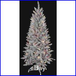 5'Hx32W Silver Tinsel Iridescent Multi Color Lighted Artificial Christmas Tree