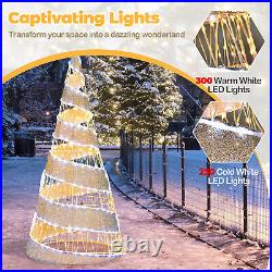 5FT Pre-lit Christmas Cone Tree with250 Cold White & 300 Warm White LED Lights