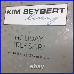 5pc Kim Seybert SILVER 62 Christmas Tree Skirt 4 Stocking Set Beaded Designer