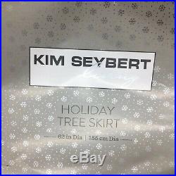 5pc Kim Seybert Silver Beaded 62 Christmas Tree Skirt 4 Stocking Set Luxury NEW