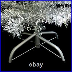 6.5 FT PRE-LIT SILVER TINSEL aluminum CHRISTMAS TREE & METAL STAND / NEW in BOX