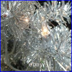6.5 FT PRE-LIT SILVER TINSEL aluminum EASTER TREE & METAL STAND / NEW in BOX