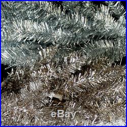 6.5 FT PRE-LIT TINSEL aluminum CHRISTMAS TREE & METAL STAND / ROSE GOLD / SILVER