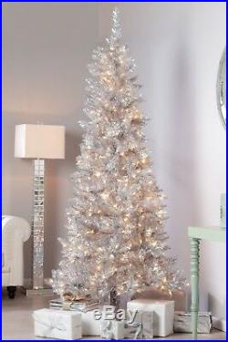 6.5 Ft Vintage Style Silver Pre-Lit Clear Christmas Tree New