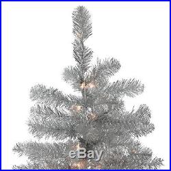 6.5' Pre-Lit Silver Metallic Artificial Tinsel Christmas Tree Clear Lights