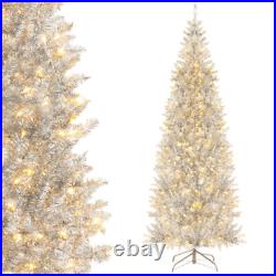 6/7 FT Pre-Lit Artificial Silver Tinsel Xmas Tree with 790 Branch Tips