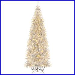6/7 FT Pre-Lit Artificial Silver Tinsel Xmas Tree with 790 Branch Tips and 300