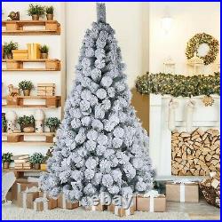6-7Ft Hinged Unlit Artificial Silver Tinsel Christmas Tree Holiday withMetal Stand