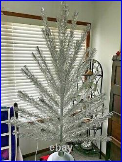 6 FOOT ALUMINUM GLITTER CHRISTMAS TREE With BOX LATE 1940'S ERA RARE