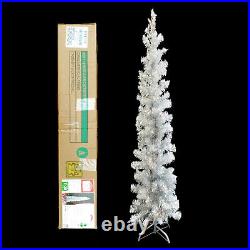 6 FT PRE-LIT SILVER TINSEL aluminum CHRISTMAS TREE & METAL STAND / NEW in BOX
