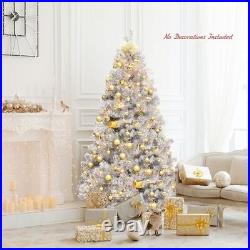 6 Feet Hinged Unlit Artificial Silver Tinsel Christmas Tree with Metal Stand