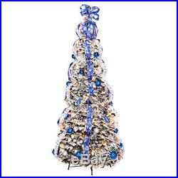 6-Foot Fully Decorated Blue & Silver Bow Pull-Up Collapsible Christmas Tree