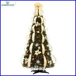 6 Ft Fully Decorated GOLD SILVER Pre-Lit Pull-Up Pop-Up Christmas Tree-EASY SET