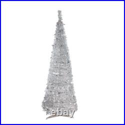 6 Ft. Pre-Lit Silver Tinsel Pop-Up Artificial Christmas Tree with Clear Lights