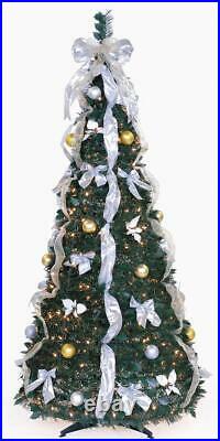 6 Ft Pull Up Decorated Pre Lit Collapsible Pop Up Christmas Tree 350 Lights New