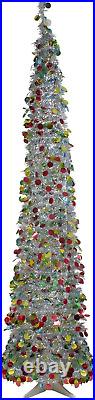 6' Pre-Lit Silver Tinsel Pop-Up Artificial Christmas Tree Warm White LED Light