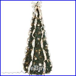 6' Silver & Gold Pull-Up Christmas Tree by Holiday Peak, Pre-Lit and Fully