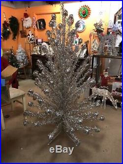6 Vintage Silver Aluminum Pom-pom Christmas Tree