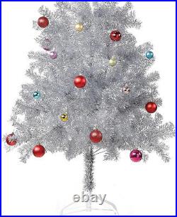 6 ft Silver Tinsel Christmas Tree with Metal Stand 7 Days Free & Fast Delivery