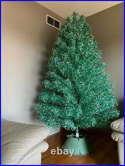 60's RARE VINTAGE 7' Aluminum Silver/Green Christmas Tree