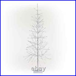65 In. H Indoor/Outdoor Pre-Lit Silver Foil Christmas Tree with Yard Stake