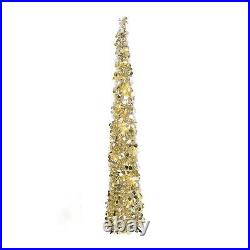 65 Tinsel Pop-Up Tree, Gold and Silver