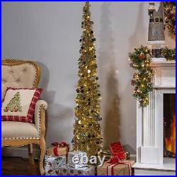 65 Tinsel Pop-Up Tree, Gold and Silver