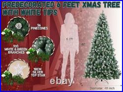6ft Flocked Christmas Tree with Decorations 900 PVC Branch Tips & 56 Pine Co
