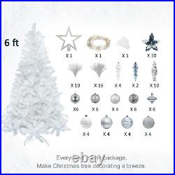6ft White Christmas Tree Ornaments and Lights Remote and Timer Silver and Bluee