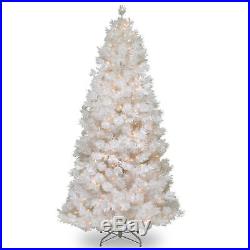 7 1/2' Wispy Willow Gr&e White Slim Hinged Christmas Tree with Silver Glitter