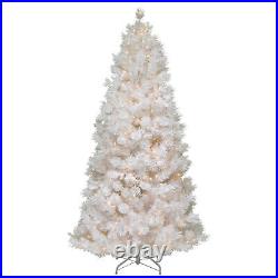 7 1/2' Wispy Willow Grande White Slim Hinged Tree with Silver Glitter & 500 V