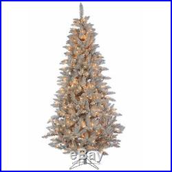7.5' Deluxe Tinsel Silver/White Flock Artificial Christmas Tree