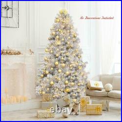 7.5 Feet Hinged Unlit Artificial Silver Tinsel Christmas Tree