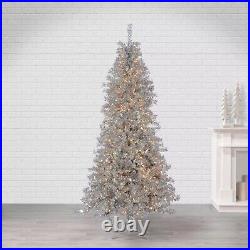 7.5' Silver Curly Tinsel Tree with Lights