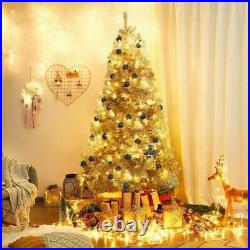 7.5Ft Hinged Artificial Shinny Silver Tinsel Christmas Tree Premium Decoration