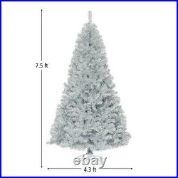 7.5Ft Hinged Artificial Shinny Silver Tinsel Christmas Tree Premium Decoration