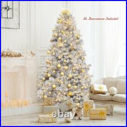 7.5Ft Hinged Unlit Artificial Silver Tinsel Christmas Tree