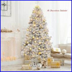 7.5Ft Hinged Unlit Artificial Silver Tinsel Christmas Tree Holiday Metal Stand