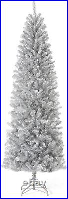 7.5Ft Silver Tinsel Artificial Christmas Tree WithEasy Assembly Metal Stand Artifi